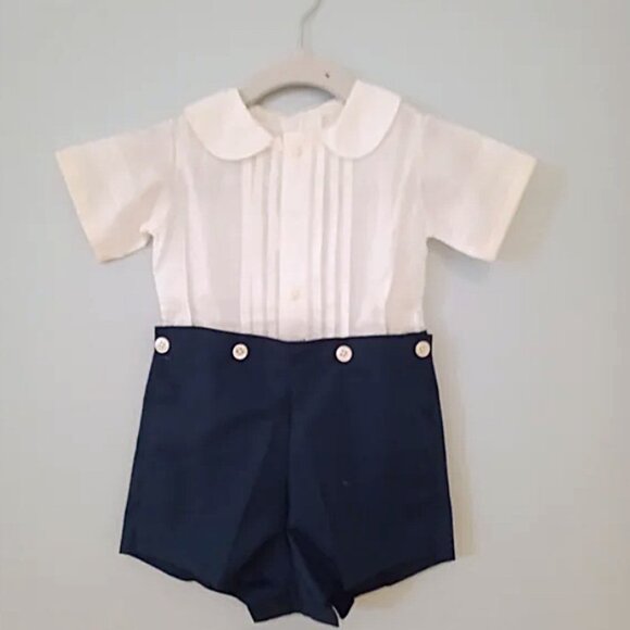 White and Blue Matching Infant's Suit, Classic, 6-9 Months